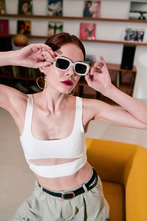 Miro Piazza fashionable art sunglasses-BON BON mica white