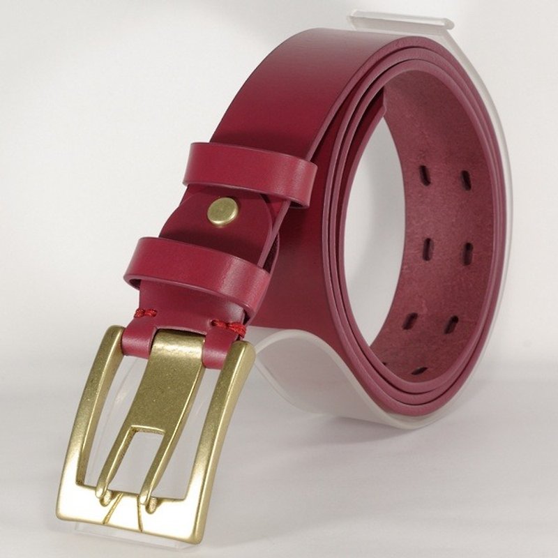 Handmade belt men's and women's leather medium belt wine red 2L free custom lettering service - เข็มขัด - หนังแท้ สีนำ้ตาล