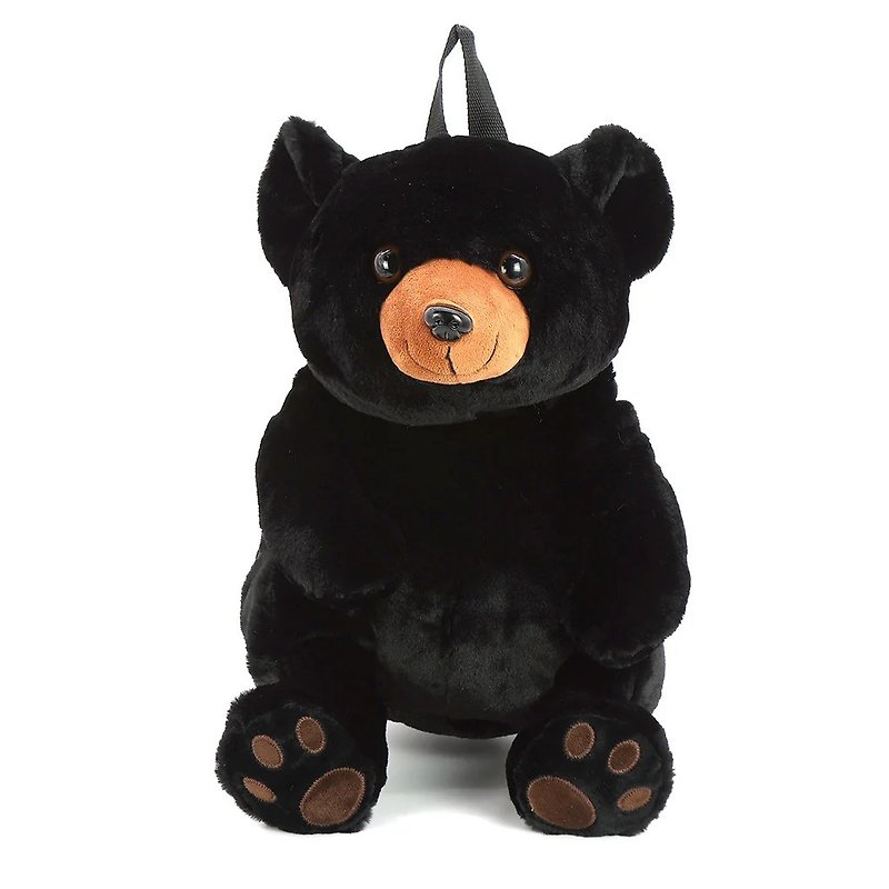 Black bear plush style backpack - Cool Village - กระเป๋าเป้สะพายหลัง - ผ้าฝ้าย/ผ้าลินิน สีดำ