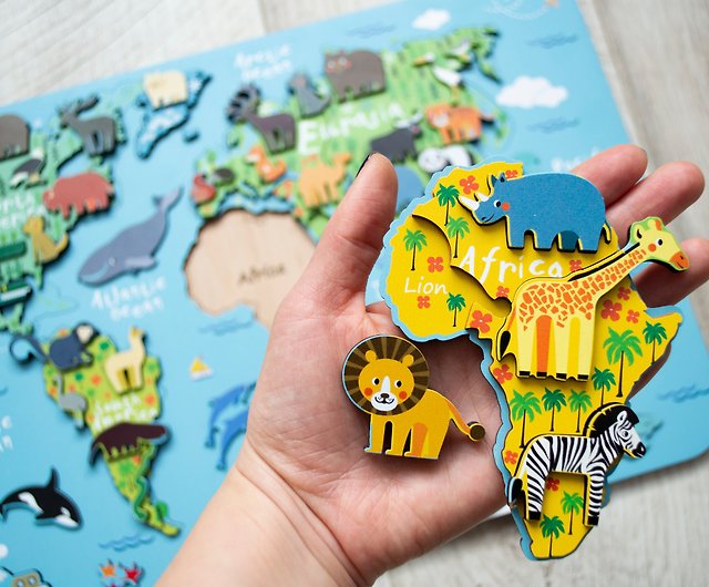 子供のための地図、動物の世界地図、木製パズル - ショップ