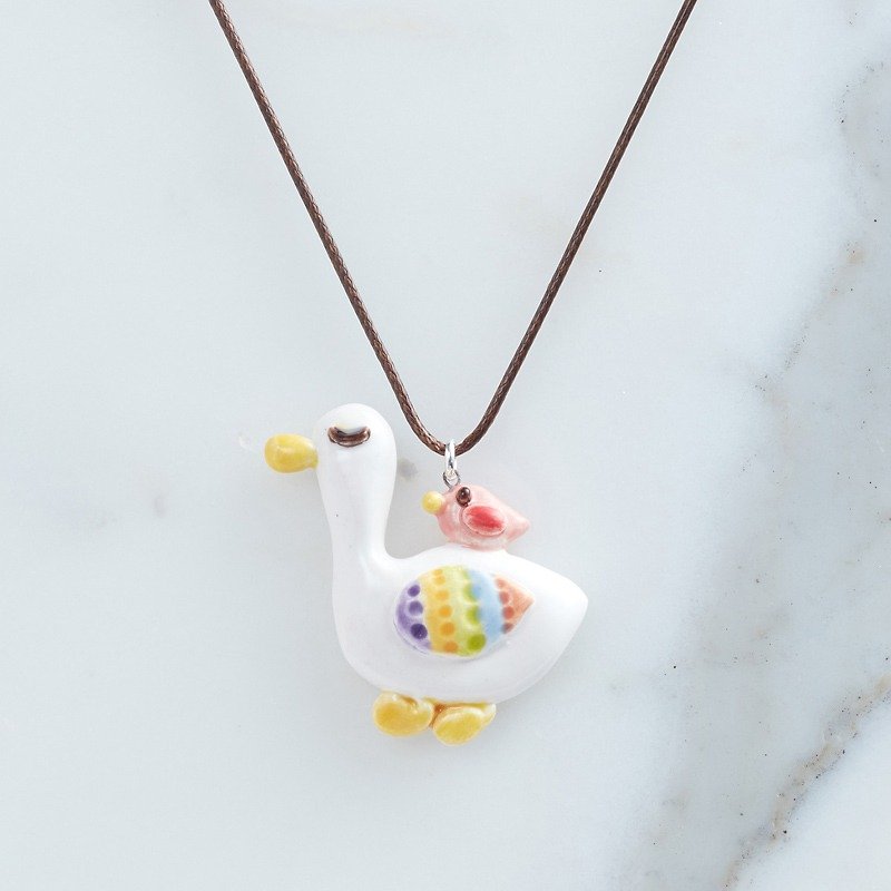 Friend with a duck - handmade white porcelain necklace - Chokers - Porcelain White