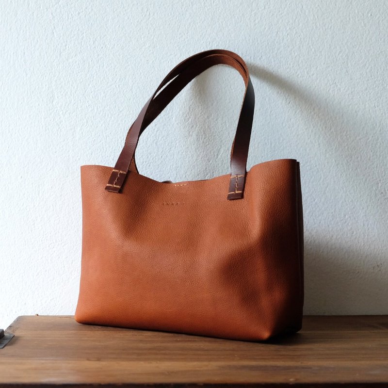 Mini Brown Handmade Leather Tote / Small Tan Tote Bag - 手提包/手提袋 - 真皮 咖啡色