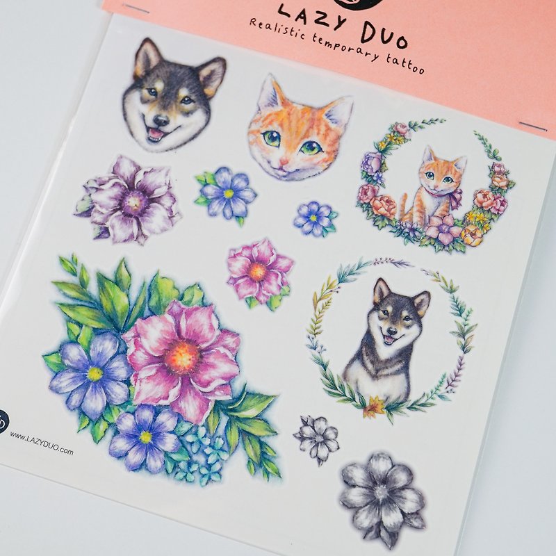 LAZY DUO Watercolor Floral Temporary Tattoo Stickers Flower Animal Kids Children - Temporary Tattoos - Paper Multicolor