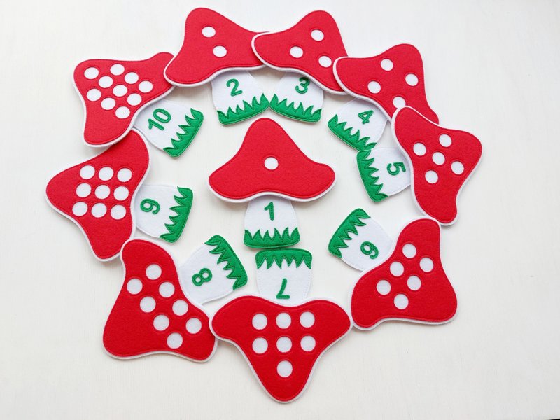 Felt Manual for Teaching Counting FLY AGARIC COUNTING - ของเล่นเด็ก - วัสดุอื่นๆ สีแดง