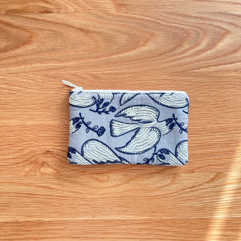 mina perhonen following day  ポーチ　ポケットつき　鳥柄 - 化妝包/收納袋 - 棉．麻 灰色