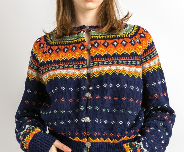 70年代 ヴィンテージ ノルウェー ニット 手編み 抽象的な飾り セーター ...