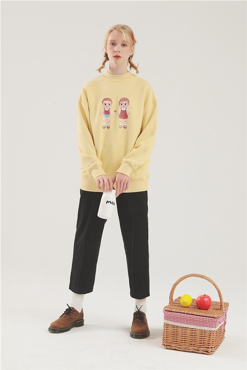 PROD early autumn loose round neck sweater female thin yellow vintage doll black half high collar student pullover top - Women's Tops - Cotton & Hemp Pink