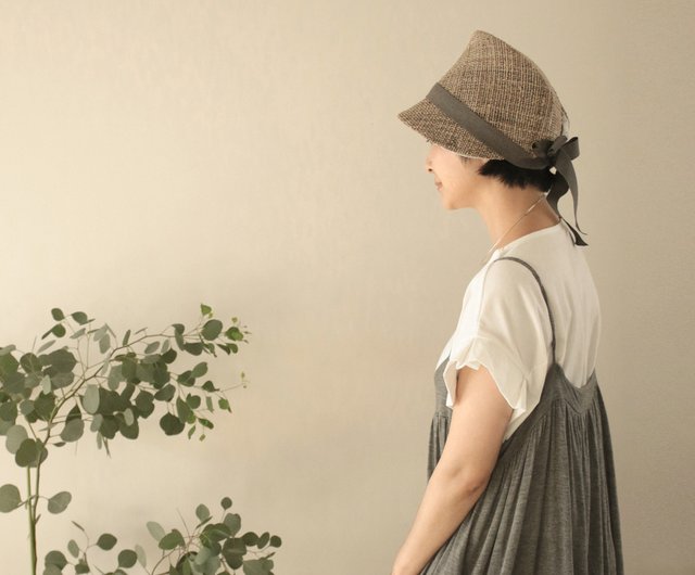 麦わら帽子【グレーリボン】レディース - ショップ kubomi.shop