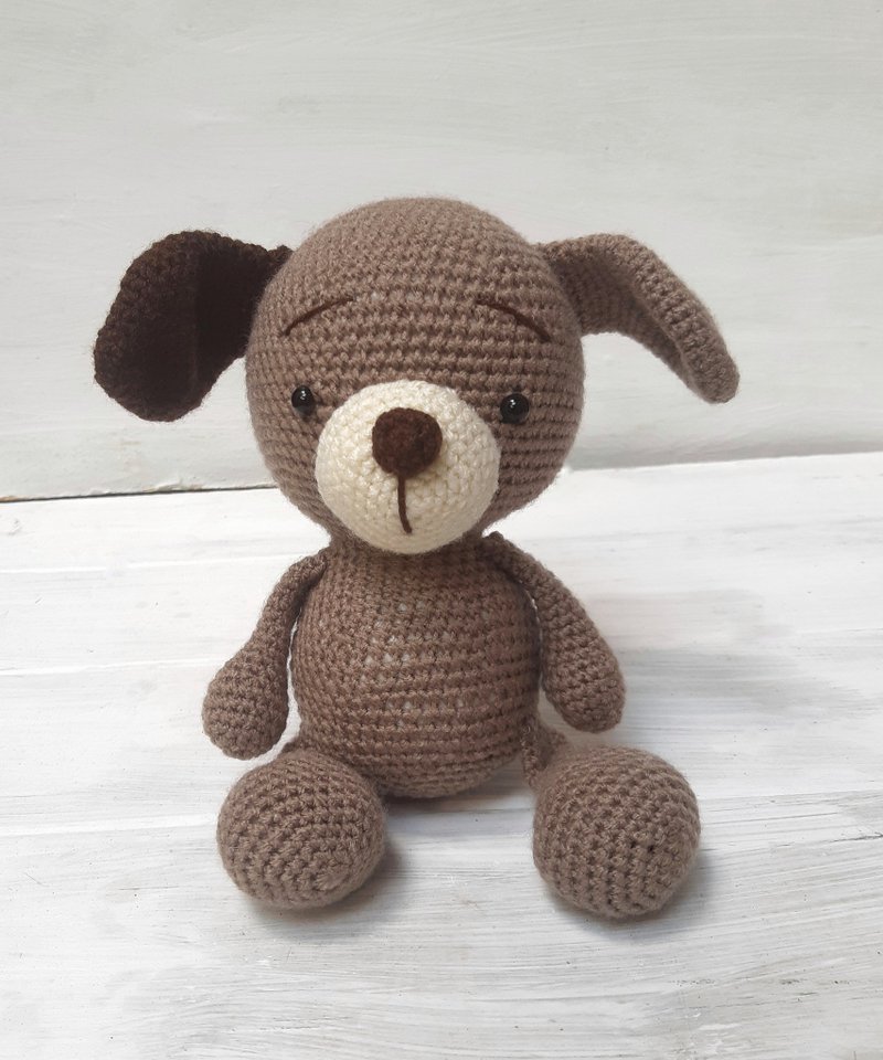Hand Crochet Funny Dog Stuffed Toys Animals Knit Amigurumi Gift - ของเล่นเด็ก - อะคริลิค สีกากี