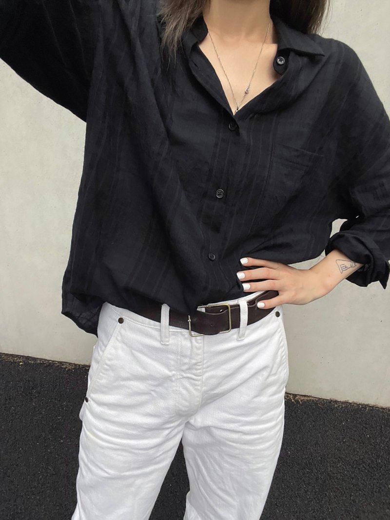 超柔軟格紋襯衫 soft cotton grid shirt  、 - 女襯衫 - 棉．麻 黑色