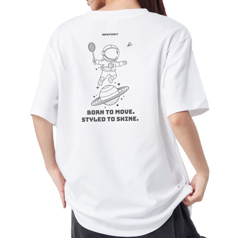 3D Functional Cotton Tee - Space Explorer - Large Graphic Back Print - Badminton Functional Apparel - MIT Taiwan Made - Men's Sportswear Tops - Polyester White