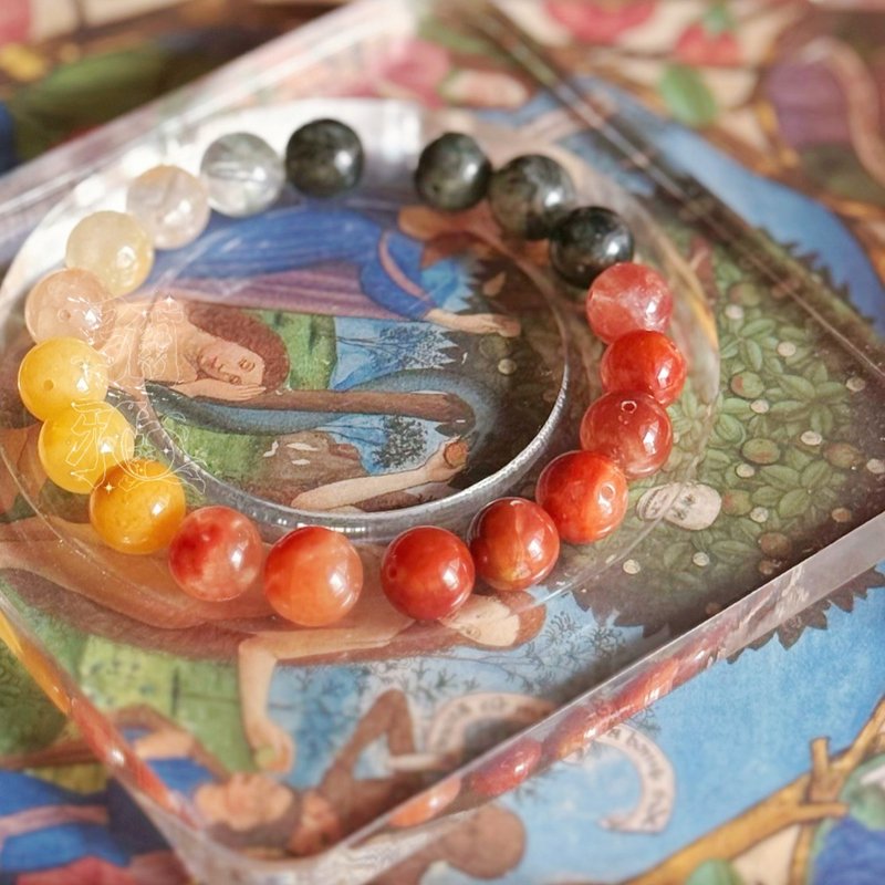 共生幽靈紅膠花紅兔毛水晶丨愛與美維納斯靈氣丨彌雅原創設計 - 手鍊/手環 - 水晶 紅色