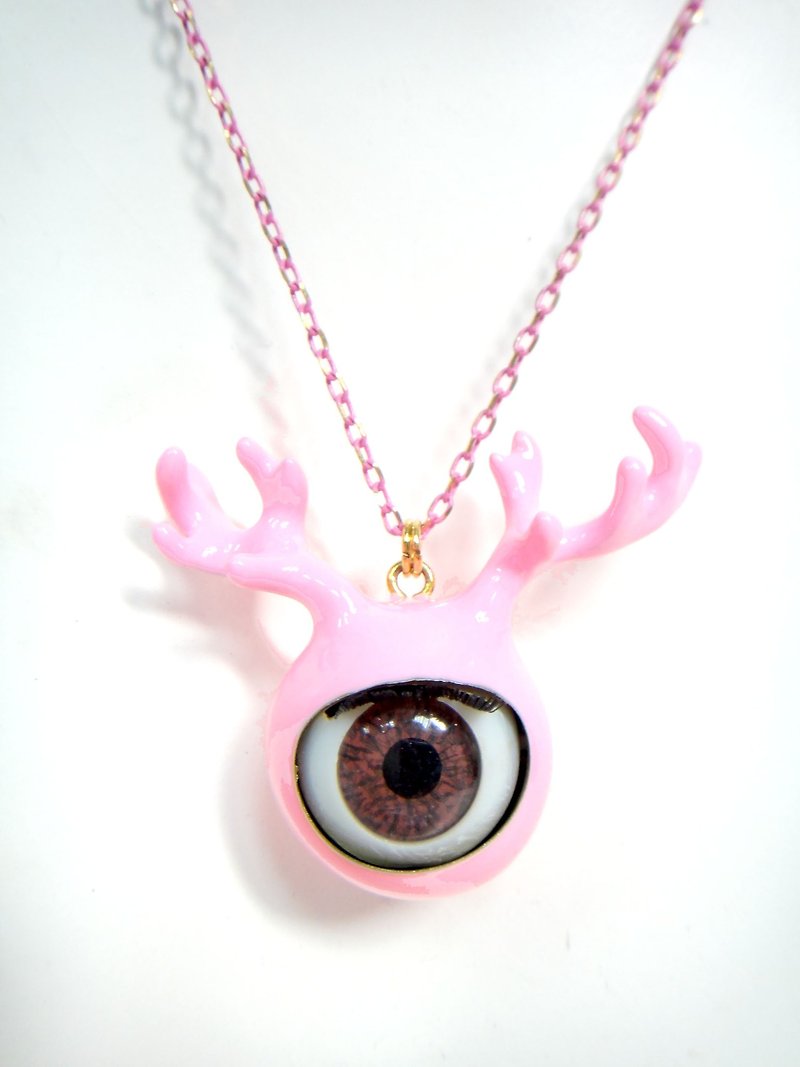 TIMBEE LO Antlers Eyeball Black Epoxy Necklace - Necklaces - Plastic Pink