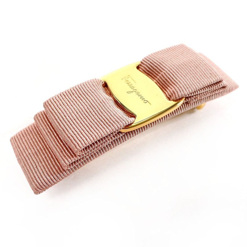 Salvatore Ferragamo Barrette Hair Accessory Vara Ribbon Cotton/Rayon/Metal Pink Storage Box Included - Hair Accessories - Cotton & Hemp Pink