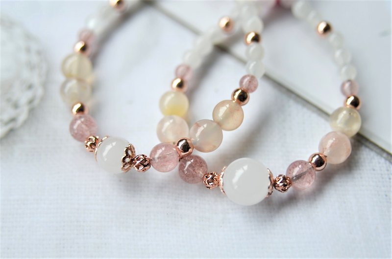 Cherry blossoms falling under the moonlight- Bronze-plated Rose Gold semi- Gemstone breast milk bracelet (parent-child bracelet) - Bracelets - Gemstone Pink