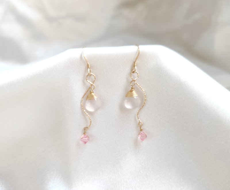 American gold-clad 14kgf earrings/pink crystal - ต่างหู - คริสตัล 