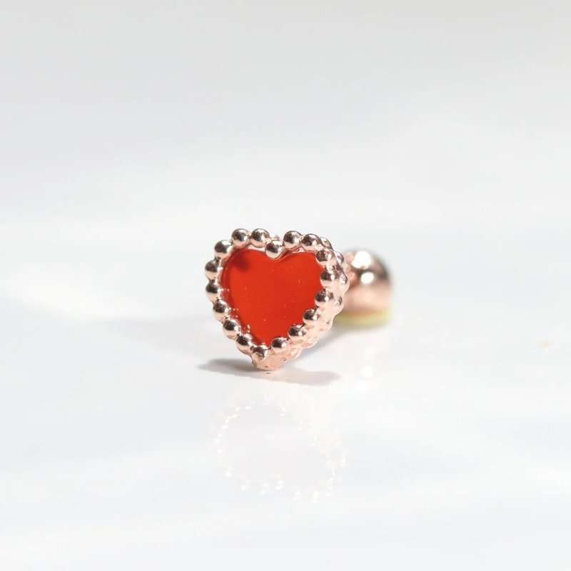 14K Carnelian Love Heart Piercing Carnelian Love Heart Lock Bead (Single) - ต่างหู - เครื่องประดับ สีทอง