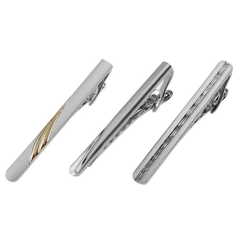 3 PCS Mens Long Tie Clips Set - Cuff Links - Other Metals Silver