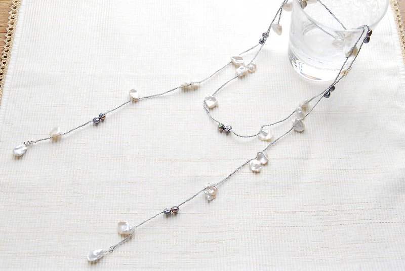 Keshipearl Lariet Blue (also a long necklace) - Long Necklaces - Gemstone Silver