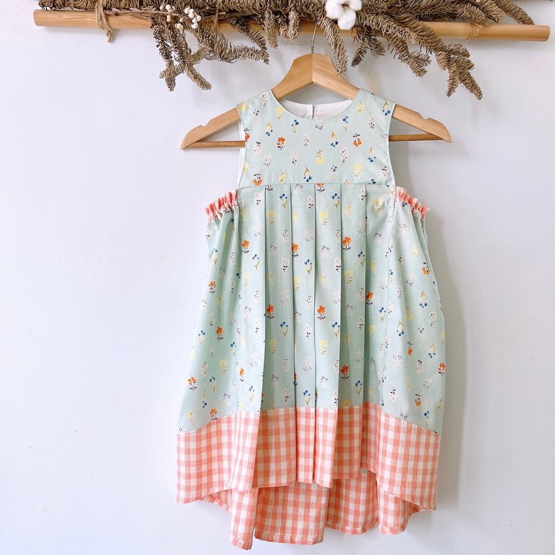 Shimamoriya/Vest one-way pleated skirt/Bouquet Waltz - Skirts - Cotton & Hemp Blue