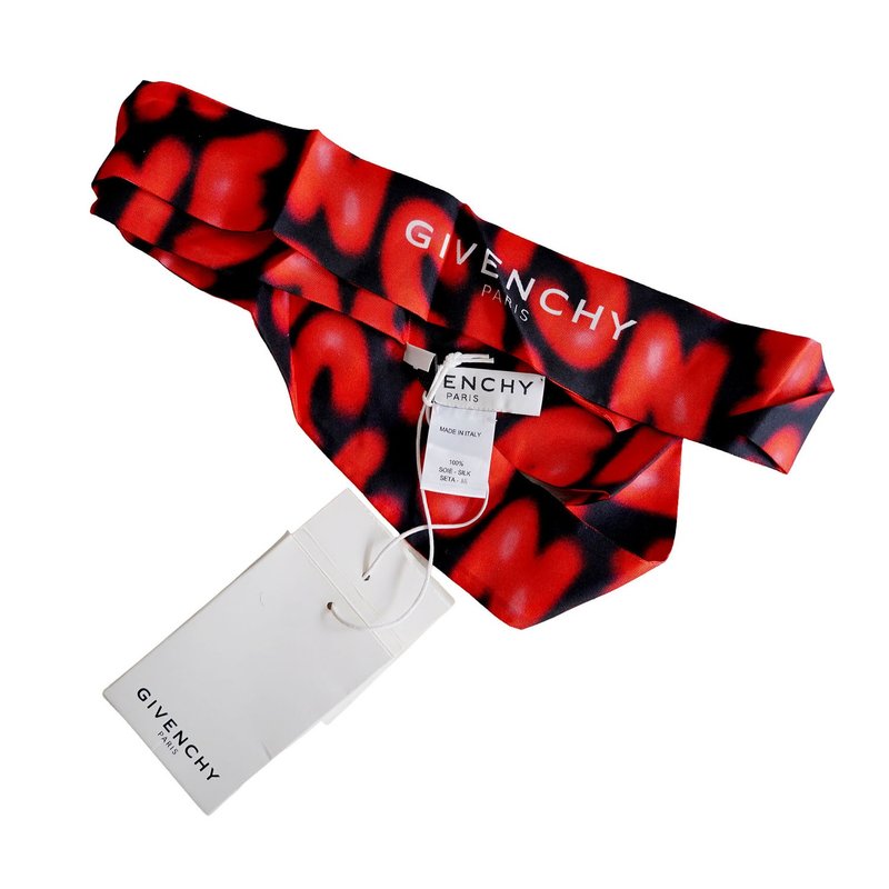 全新品 Givenchy 紅色泡泡心型真絲長領巾綑綁手袋柄專用裝飾絲巾 - 絲巾 - 絲．絹 紅色
