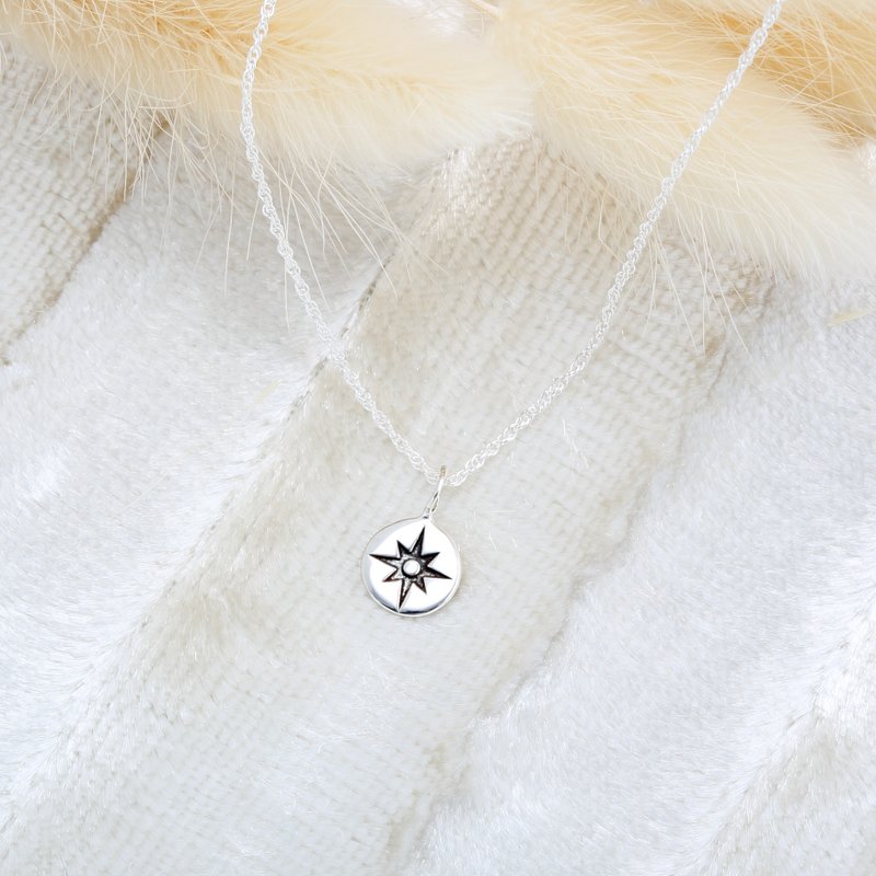 Lucky Compass North Star s925 sterling silver necklace Valentine Day gift - Necklaces - Sterling Silver Silver