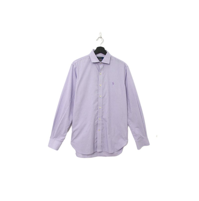 Back to Green-品牌襯衫 Polo淡紫色直條紋 LP-16//vintage shirt - 男襯衫/休閒襯衫 - 棉．麻 