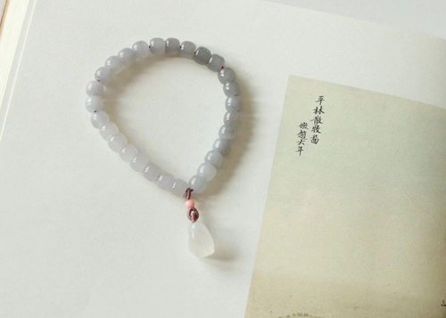 Angel's tears 天使之淚 Jewelry Design 6mm天然和田玉 /和闐玉-煙紫玉 粉珊瑚白玉隨小兔子設計單圈手串m