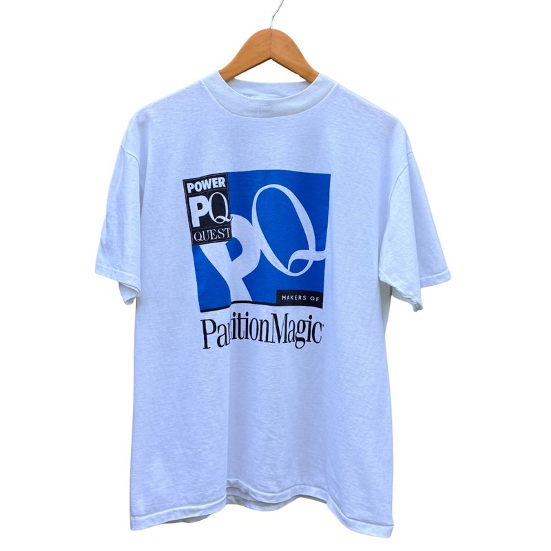 Vintage 90s Power quest Software Partition Magic Tech Computer  T Shirt - 男 T 恤 - 棉．麻 白色