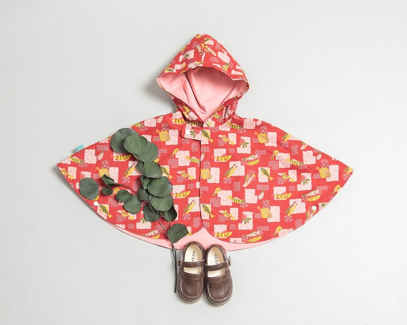 抗風防雨雙面斗篷-訂製 和風21vs玫瑰粉披風 嬰兒 禮盒 外套 風衣 - 童裝外套 - 棉．麻 粉紅色