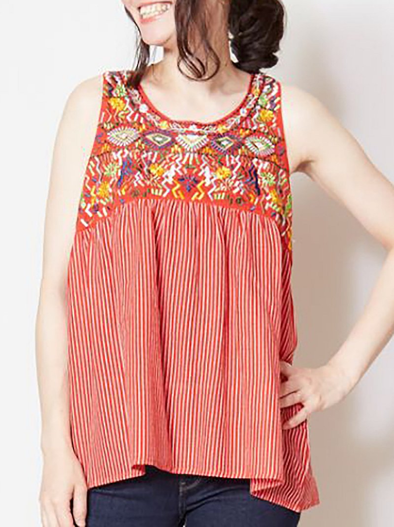 Pre-ordered cute ethnic style embroidered sleeveless top (three colors) IAC-8285 - Women's Tops - Other Materials Multicolor