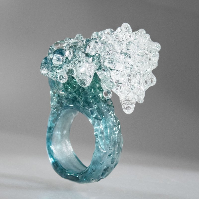 Ocean Wave Oversized Chunky Ring - General Rings - Glass Blue