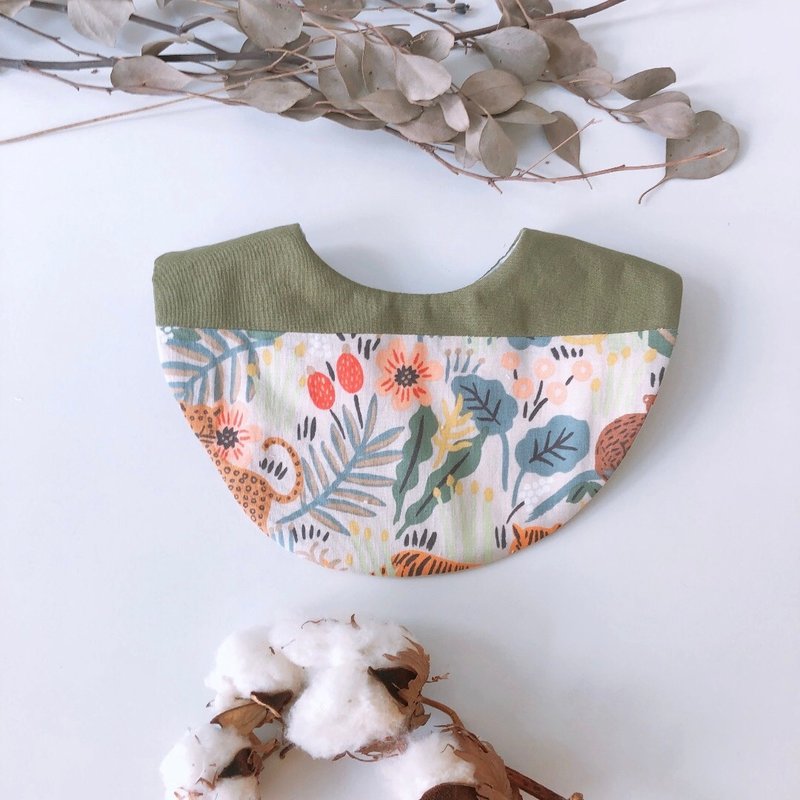 島森家 / 圍兜兜 / 雙面 / 拼接 / 雙釦 / 叢林(霧綠) - 圍兜/口水巾 - 棉．麻 卡其色