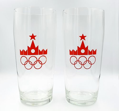 M1DMI Pair beer glasses USSR Olympic Games Moscow 1980