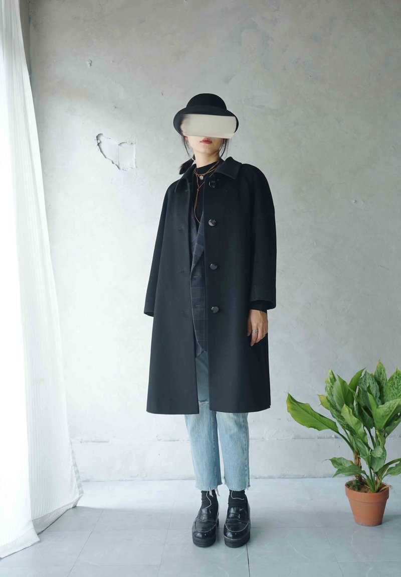 Treasure hunt vintage-CASHMERE black cashmere textured sleeved long coat - Women's Casual & Functional Jackets - Wool Black