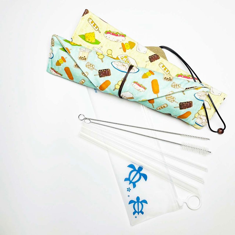 【Meiji Straw x 21.5cm】Taiwan Snack Storage Bag + Full Size 5-Piece Set - Reusable Straws - Other Materials Yellow