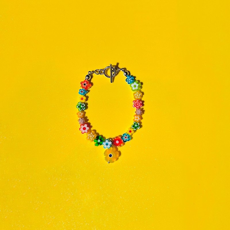 Bracelet Wildflower the Wonderer • Millefiori Beads Colorful Chains Bohemian - 手鍊/手鐲 - 不鏽鋼 多色