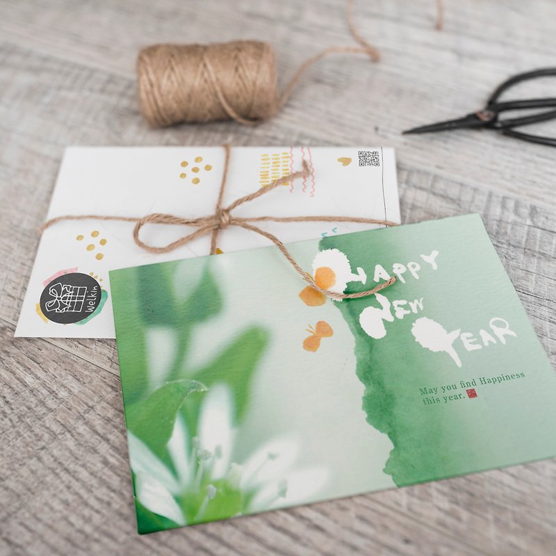 Green New Year Card【CM17127】_Rococo Strawberry WELKIN Postcard Christmas Card Gift - การ์ด/โปสการ์ด - กระดาษ 