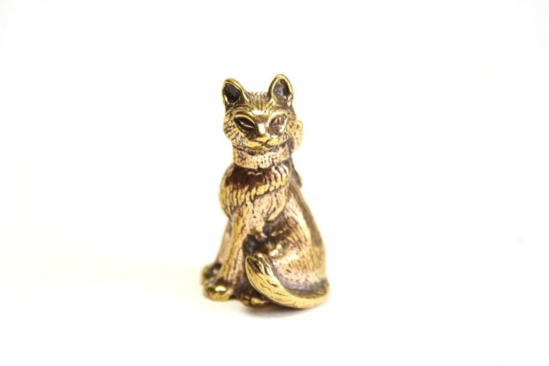 Cat - miniature statue of brass, metal figurine - 擺飾/家飾品 - 銅/黃銅 