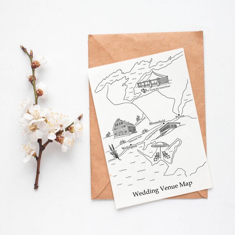 Custom Wedding Map, Unique Personalized Gift, Whimsical Venue Drawing, Digital - ภาพวาดพอร์ทเทรต/ภาพวาด/ภาพประกอบดิจิทัล - วัสดุอื่นๆ สีดำ