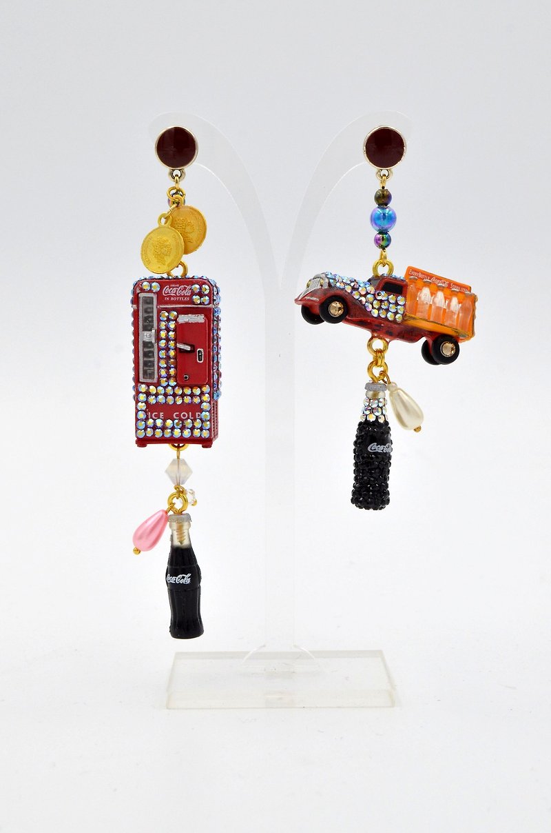 TIMBEE LO Coca-Cola classic soda machine soda car earring creation modification - Earrings & Clip-ons - Plastic Red