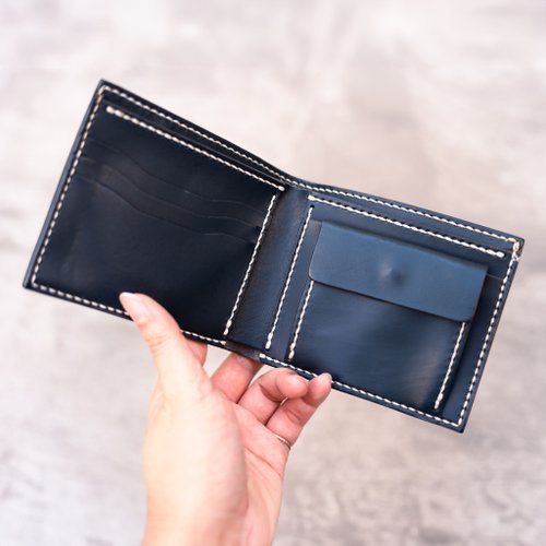 The Lederer 3卡零錢短夾。手縫皮革完成品。BSP008