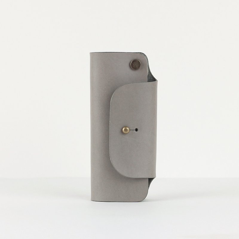 Leather Key Case/Key Ring--Elephant Grey - ที่ห้อยกุญแจ - หนังแท้ สีเทา