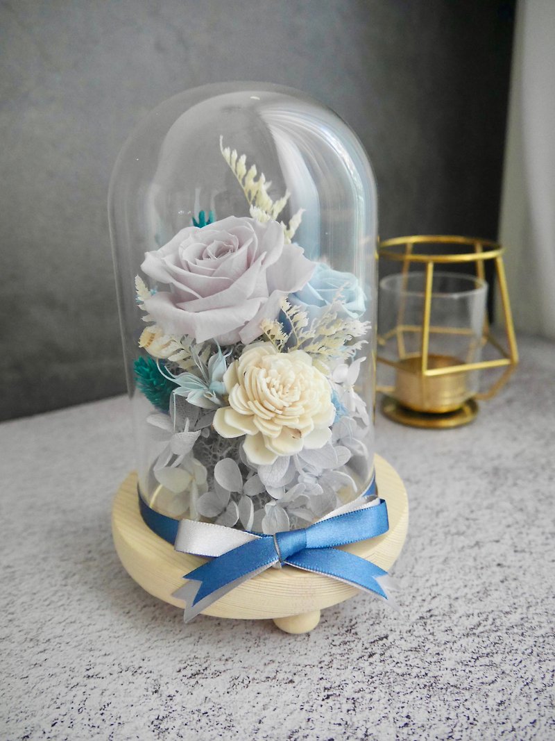 Morandi gray blue immortal flower glass flower cup / can be customized - ช่อดอกไม้แห้ง - พืช/ดอกไม้ สีน้ำเงิน