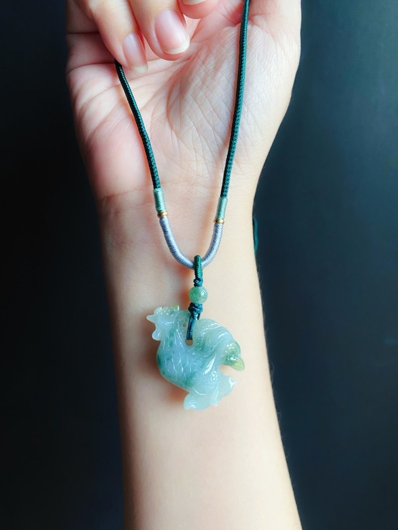 Natural Burmese Jade Jade Floating Flowers with Purple Jade Chicken Thoughts Adult Ding Xingwang Necklace Gift - เชือก/สายคล้อง - หยก สีเขียว