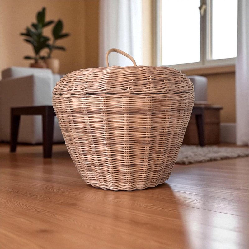 Apple-Shaped Woven Basket.Toy Storage. Kids Room Decor. Decorative Apple Baske - 居家收納/收納盒/儲物盒 - 環保材質 咖啡色