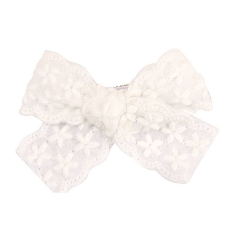 Australian Josie Joan's Embroidered Lace Bow Hair Clip - AZALEA - เครื่องประดับผม - ผ้าฝ้าย/ผ้าลินิน ขาว