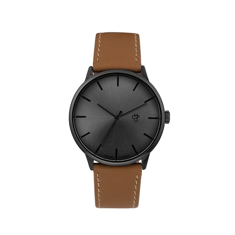 Chpo Brand 瑞典品牌 - Khorshid系列 黑錶盤棕皮革 手錶 - 男裝錶/中性錶 - 人造皮革 咖啡色