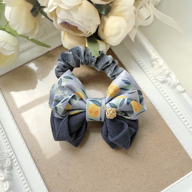 Adult cute Liuding color matching bow hair ring large intestine ring - Hair Accessories - Other Materials Gray