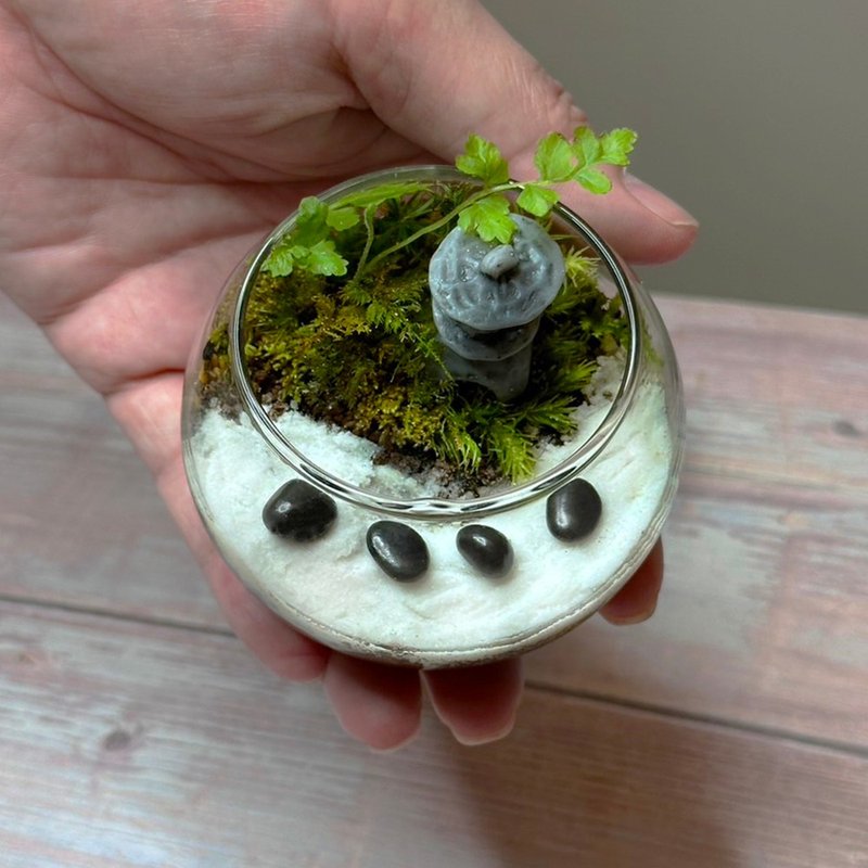 Super mini palm-sized handmade micro-landscape eco-pot – Zen Stone Trail - Plants - Plants & Flowers 